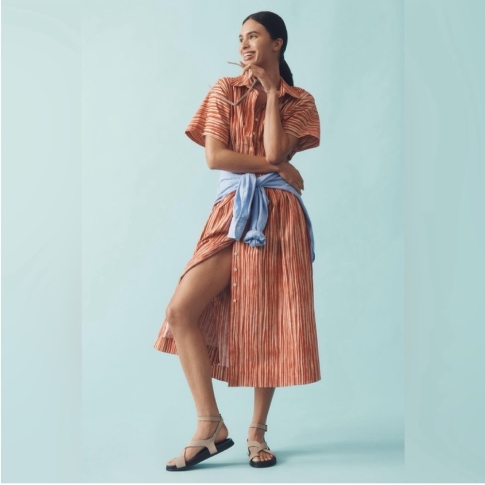 Anthropologie x Exquise The Tobie Button-Front Pleated Shirt Dress Sz Med NWT